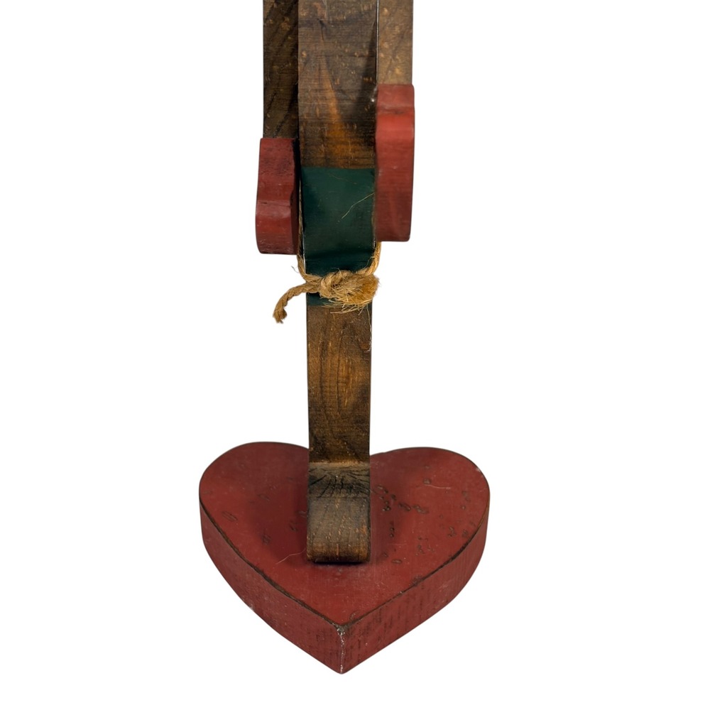 Vintage Folk Art Wooden Bunny Rabbit with Hearts Figurine 12.5" Primitive - Picture 11 of 13